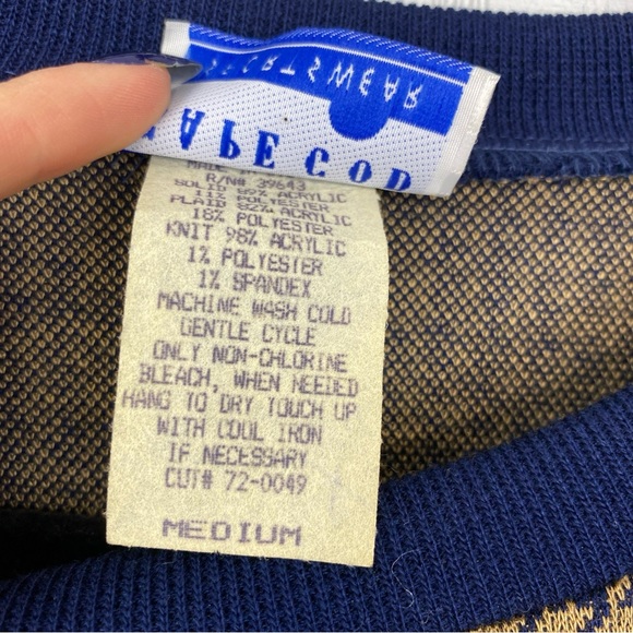 NWT Vintage Reality Check Cape Cod Blue Tan Houndstooth Knit Sweater Top Tunic M - Picture 5 of 5